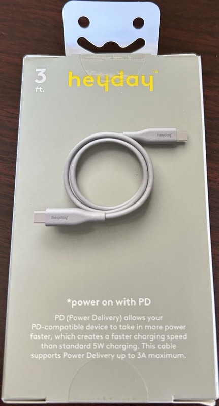 heyday USB-C to USB-C Fast Charge Power Delivery Charging Cable 3 ft Gray gallery