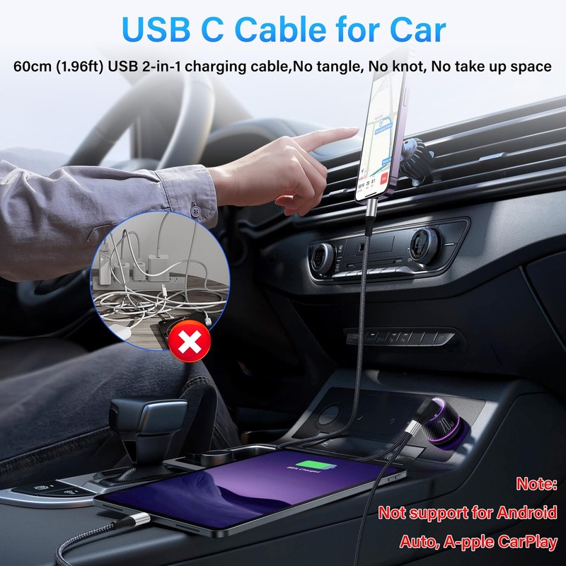 USB Splitter Charging Cable 2 In 1 Multi Type C 90 Degree Fast 1.96 Ft Cord gallery