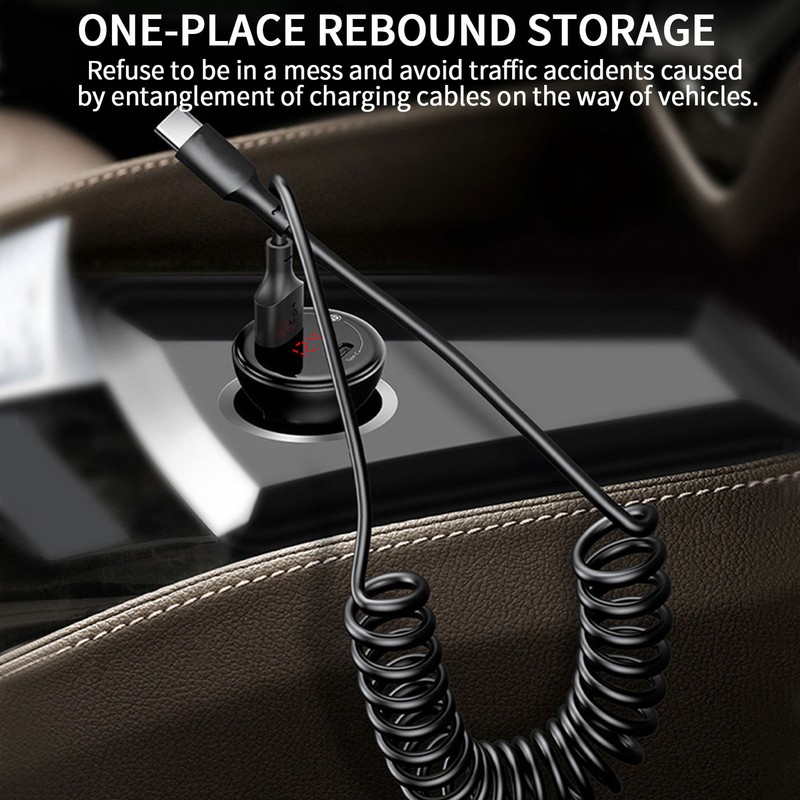 USB C Charger Cable Elastic Coiled Type-C Cable for Car Retractable USB Type C gallery