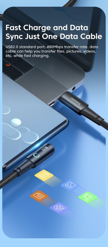 Toocki 100W USB-C to USB-C Fast Charging Cable PD 90° Right Angle Data Cord USB gallery