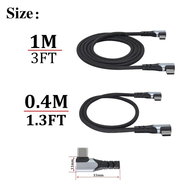 Nylon-Braided USB C Cable - 3.1A Fast Charge, 90° Angle, Black 2-Pack gallery