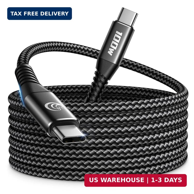 10FT USBC to USBC Cable 100W Fast Charging, Nylon Braided USB C to USB C Charger
