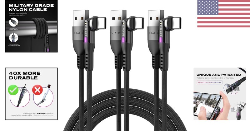 3-Pack PowerPivot Nylon Braided 90 Degree USB C Cable - 6FT Fast Charging & Data gallery