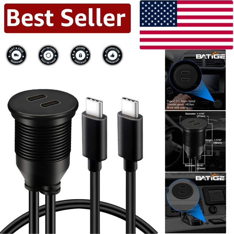 Durable Dual USB C 3.1 Flush Mount Cable – Ideal for Cars, Trucks & Motorcycles