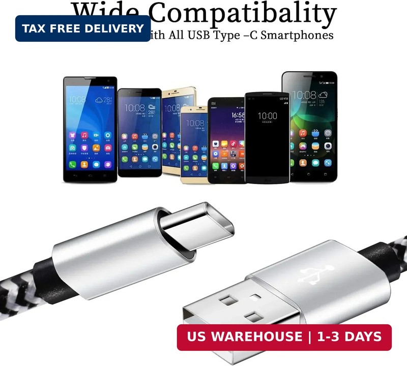 USB C Cable 5 Pack 6FT Nylon Braided 3A Fast Charging Samsung Galaxy Type C Cabl gallery