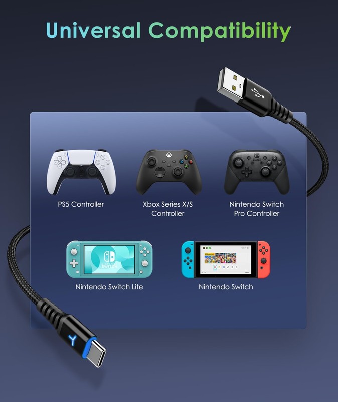 10FT USB Type C Charging Cable 2 Pack for PS5, Xbox Series X/S, Switch - Fast Ch gallery