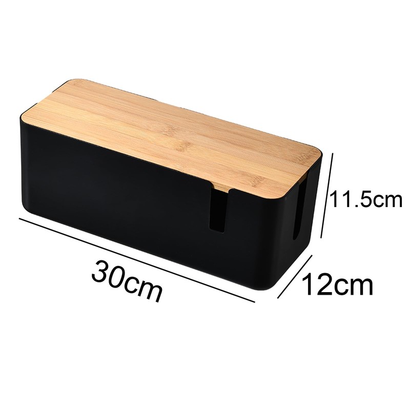 Changsuo Cable Management Box with Bamboo Lid Small small, Black gallery