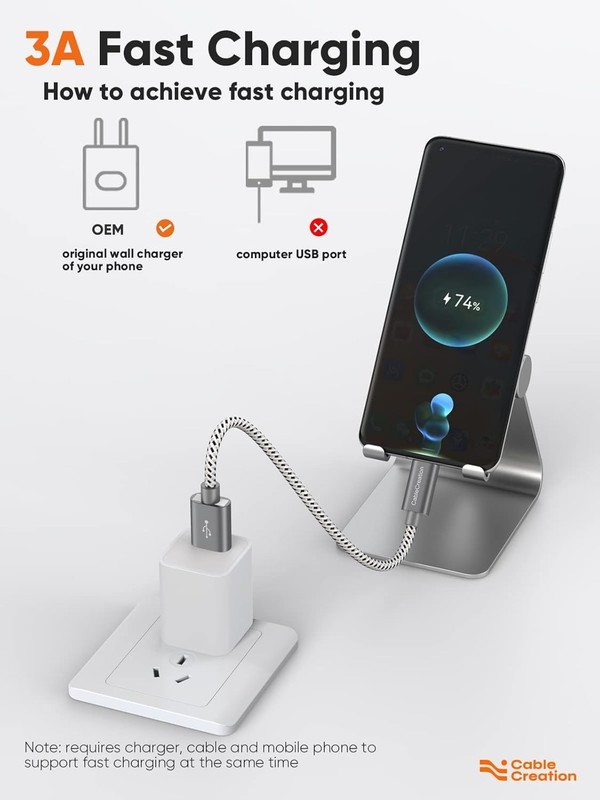 Cablecreation 6 Inch USB C Cable Short, USB a to USB C Fast Charging, Braided Ty gallery