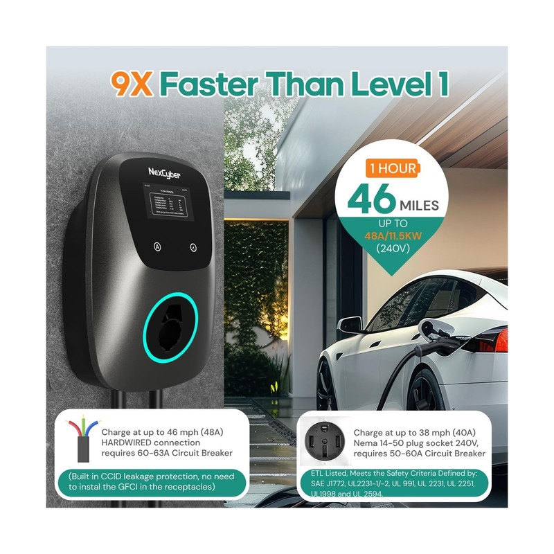Level 2 EV Charger(WiFi APP/Plug-Play), 48A, 25ft Cable ETL Certified, 240V N... gallery