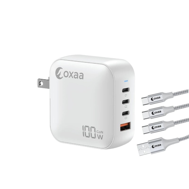 OXAA 100W USB-C Fast Charging Bundle with GaN Charger OXHB1301 Silver | New