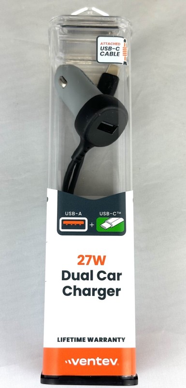 Car Charger USB-A into USB-C Cable 27W Tangle Free Spiral Cord