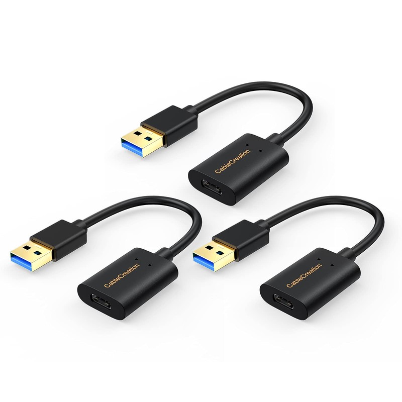 CableCreation [3-Pack USB C Female to Male Adapter Cable, 5Gbps Black