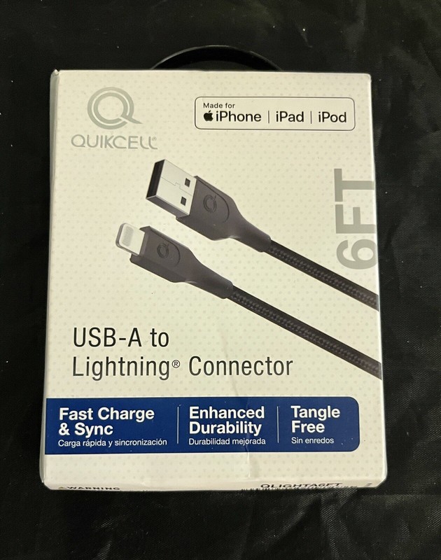 NIB QUIKCELL 6ft FAST CHARGE CABLE USB-A TO ⚡️ APPLE BLACK