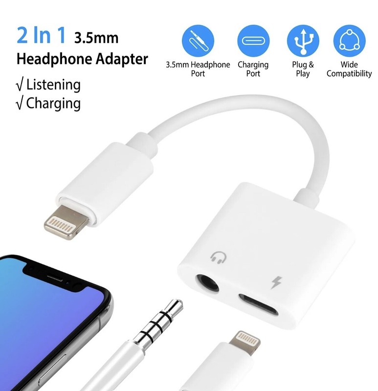 2 in1 3.5mm Headphone Adapter Cable Audio Splitter Dongle Adapter Fit for iPhone