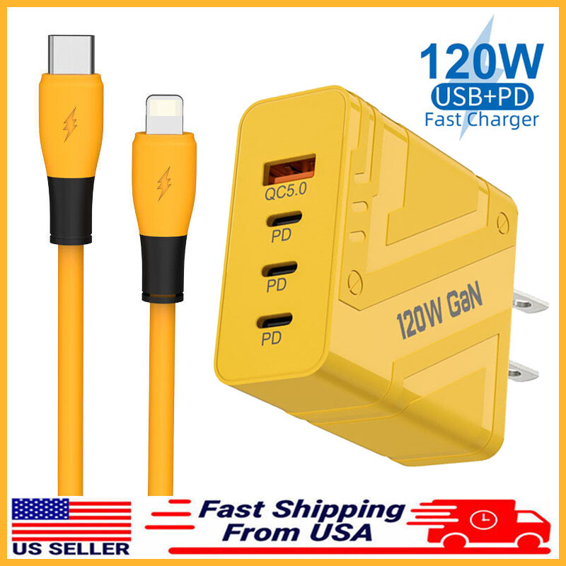 120W Type USB-C Fast Wall Charger&4FT Cable For iPhone 16/15 Pro Max/14/13/12/11