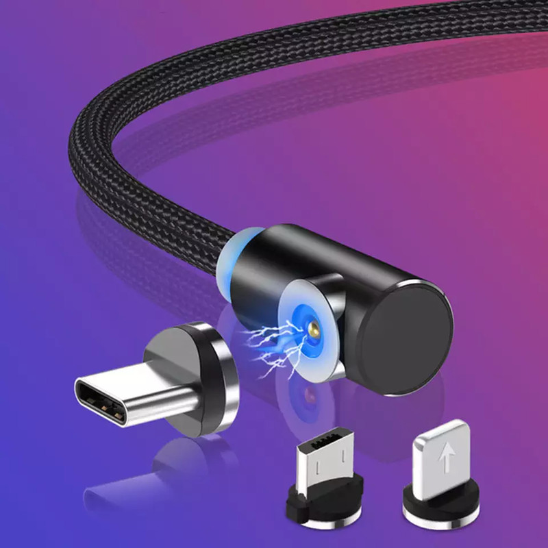 90° L-Shape Cable Charger 3in1 Absorption Magnetic Fast Charging Cable-BLACK gallery