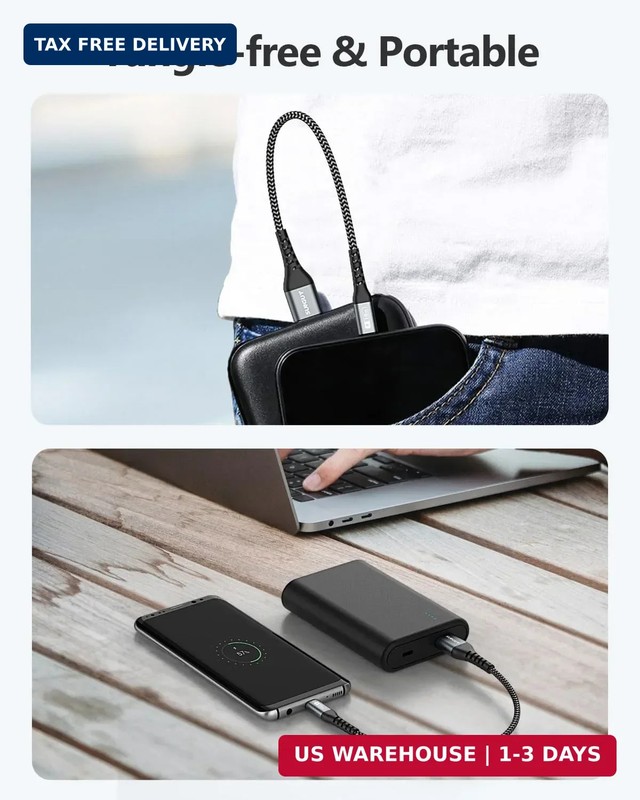 SUNGUY USB C Cable 1FT [3Pack], 3A USB A to USB C Fast Charging Cable Data Trans gallery