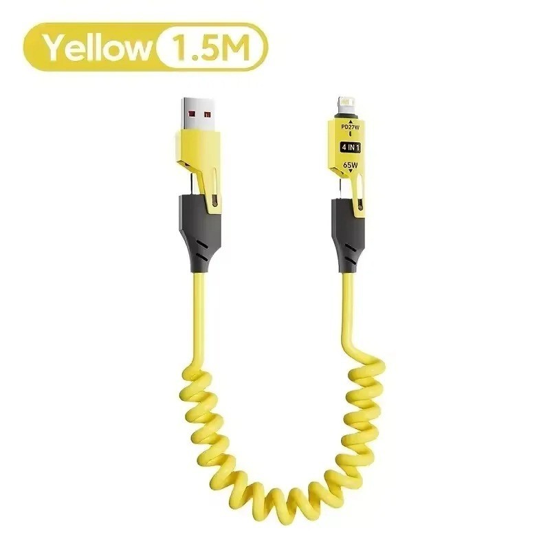 4 in 1 Multi USB Charging Cable Fast 75W Coiled USB C Telescopic Quick Charger