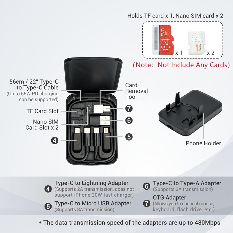 Multi Functional Compact Cable Card Storage Case with USB C Charging Cable gallery