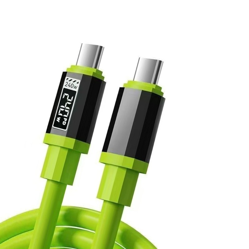 240W Fast USB C Charging Data Cable Flexible Silicone Metal Plugs Cord 150cm