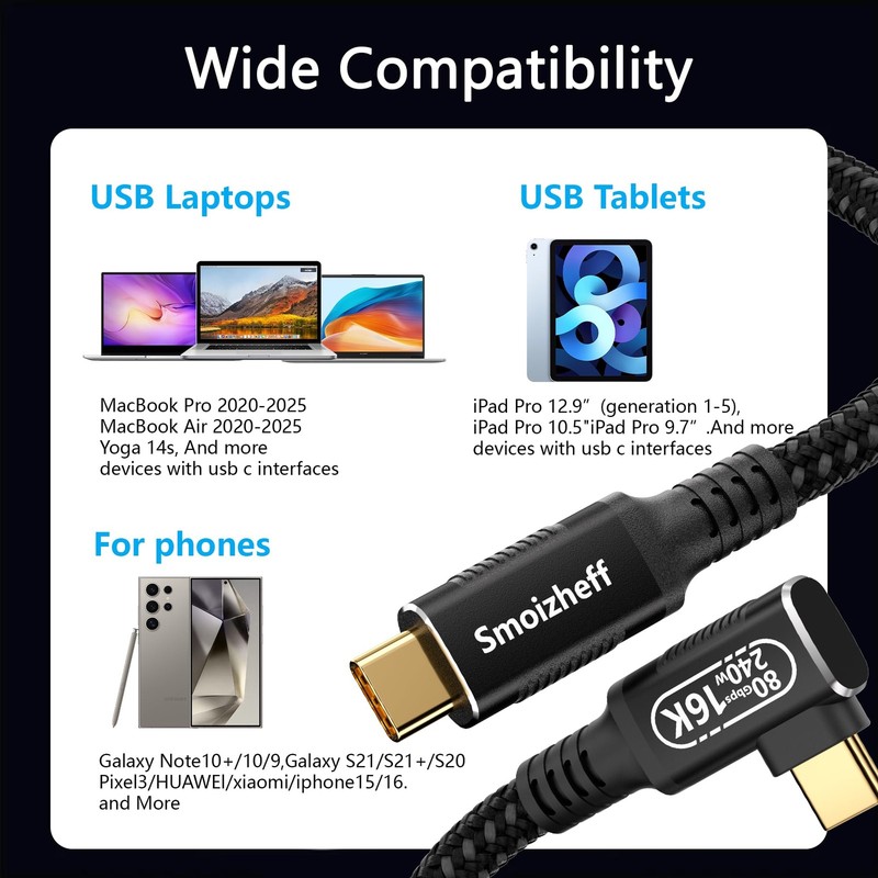 Short USB Cable with 90 Degree Right Angle,80Gbps USB 5 Cable For Thunderbolt... gallery