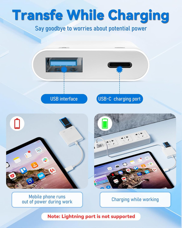 USB C to USB Camera Adapter with 30W PD Charging Port, OTG Cable Compatible with gallery