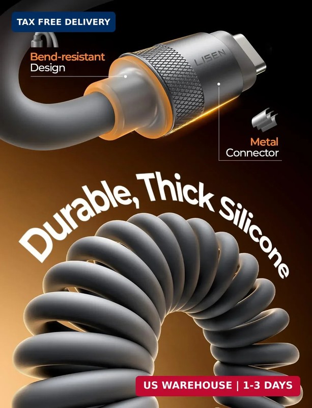 LISEN Coiled USB C Cable, Short Neat 2 Pack 60W C to C Cable Fast Charging for C gallery