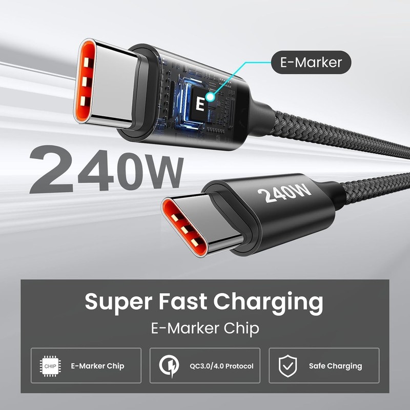 240W USB C to USB C Cable 10Ft 2-Pack Super Fast Charging Type C Charger Cord gallery