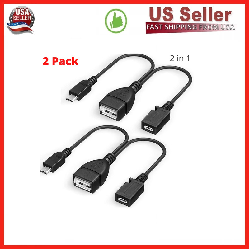 2 Pack Micro USB OTG Adapter With Power For Fire Stick/Host Devices Etc TV Media