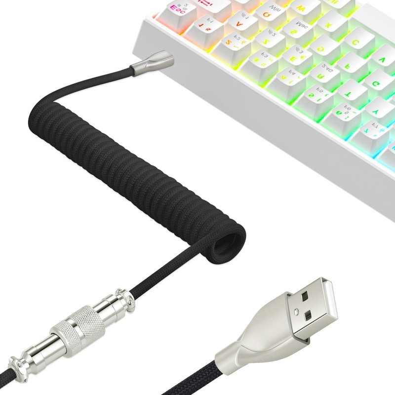 Coiled Mechanical Keyboard Cable, USB -to USB-A Keyboard Wire, Black Braided ... gallery