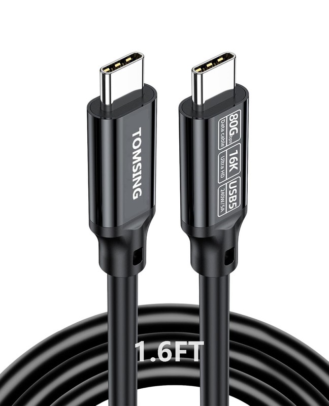 1.6 Ft 0.5m Black USB C To C 240W Fast Charge Cable 80Gbps 16K Nylon Braided