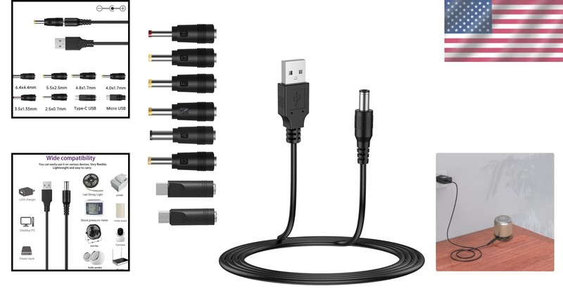 5FT USB to DC 5.5x2.1mm Cable – 8 Connectors for Mini Fans, Speakers & More gallery