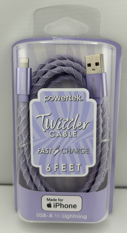 NEW Purple Powertek Twizzler Fast Charge Usb-A to iPhone iPad Stylish