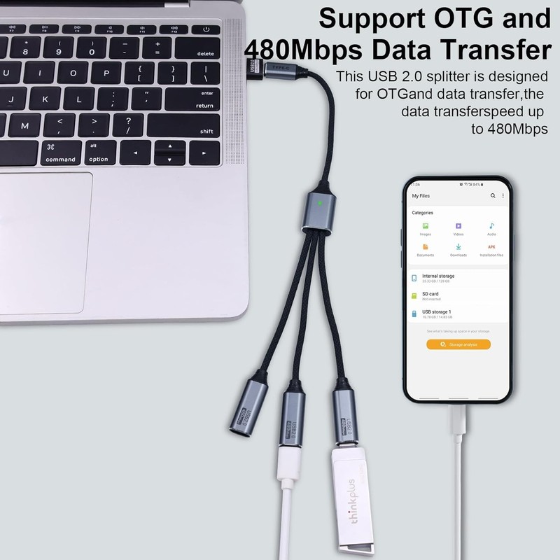 USB C Splitter 1 in 3 Out Cable, USB C Y Splitter 1 Male to 3 Female Charging... gallery