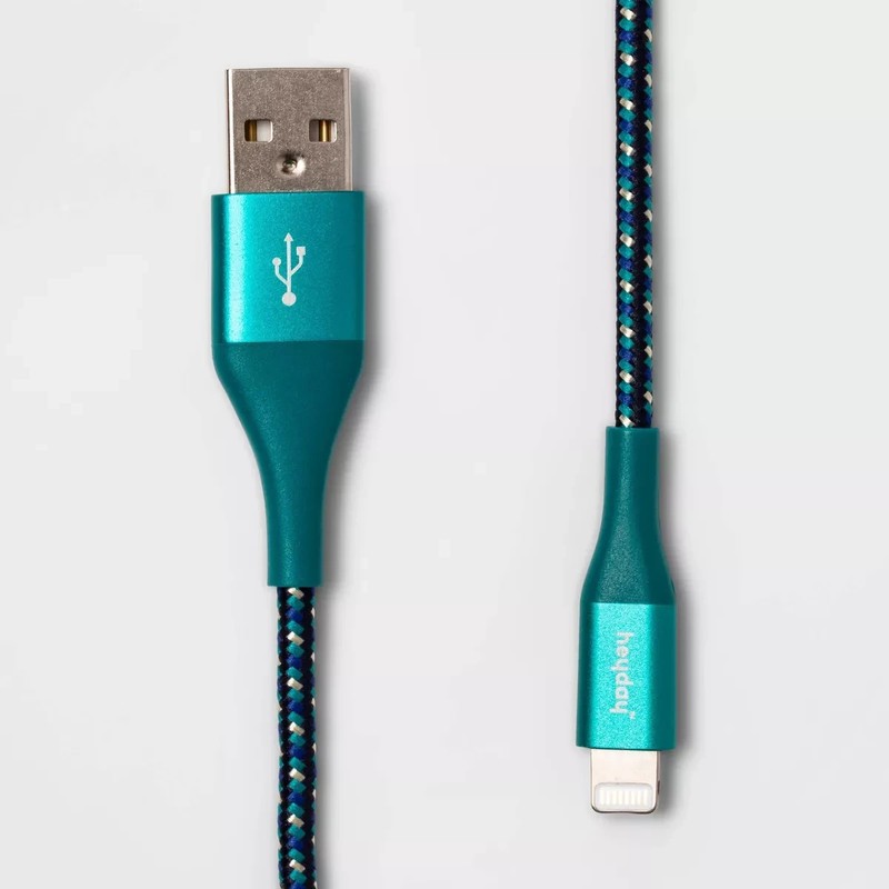 6′ USB to USB-A braided cable teal/navy