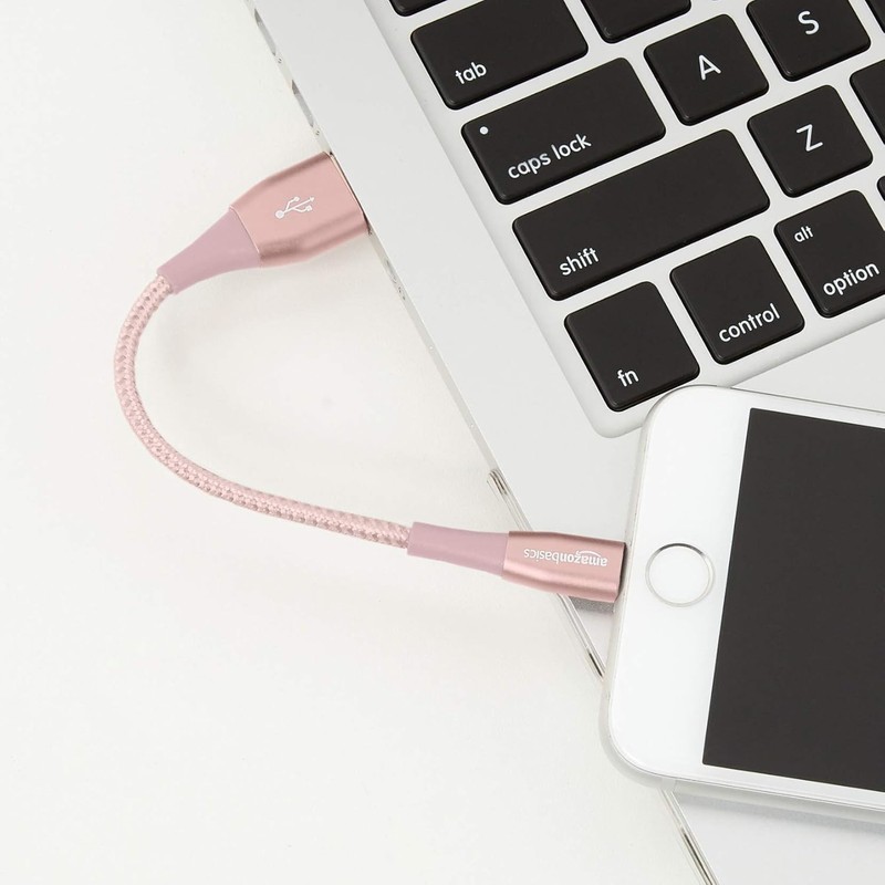 Amazon Basics Nylon Braided USB A Cable with Connector – Rose Gold