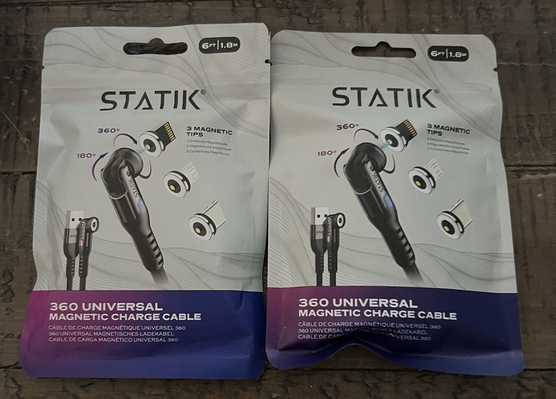 TWO 6FT Statik 360 Magnetic Rotating Charge Universal Cable USB-C Micro 8-pin