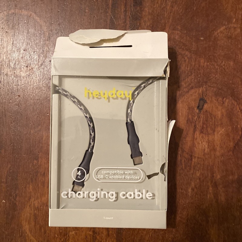 heyday 4′ Braided Grey USB C to C Charging Cable for Android open Box New Unused