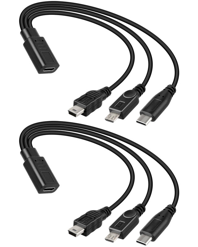 3 in 1 USB C Splitter Charge Cable, Type C Female to Micro USB and Mini USB and
