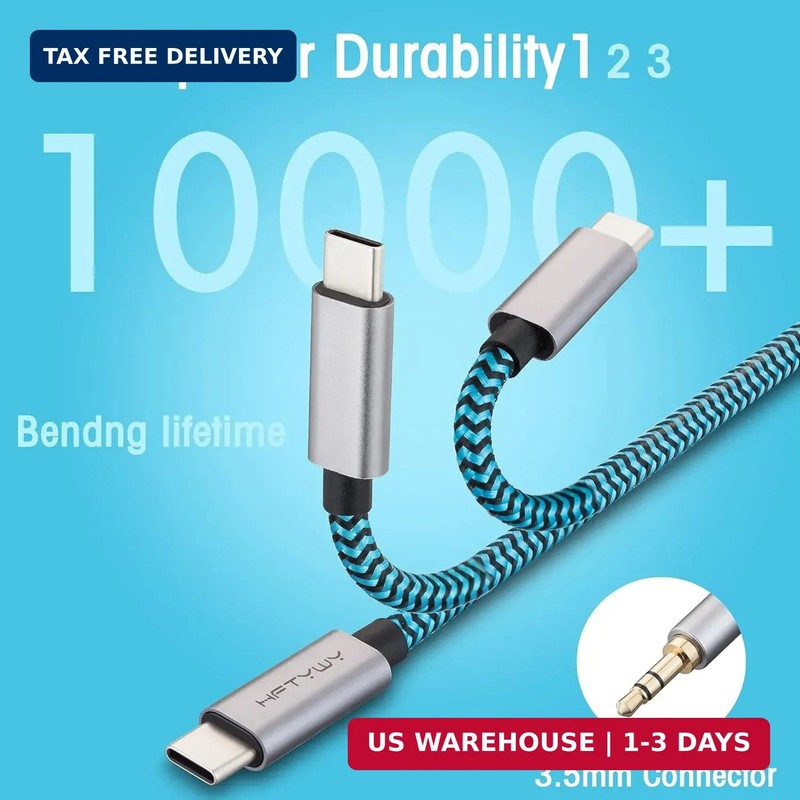 Aux to USB C Cable, 4ft Nylon Braided Type C to 3.5mm Audio Cord for Car Stereo, gallery
