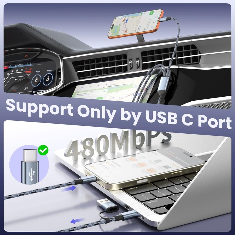 Travel Essentials, Dual Type-C 4 in 2 5FT*A+C to 2C+L+M*2PACK, Grey&Black gallery