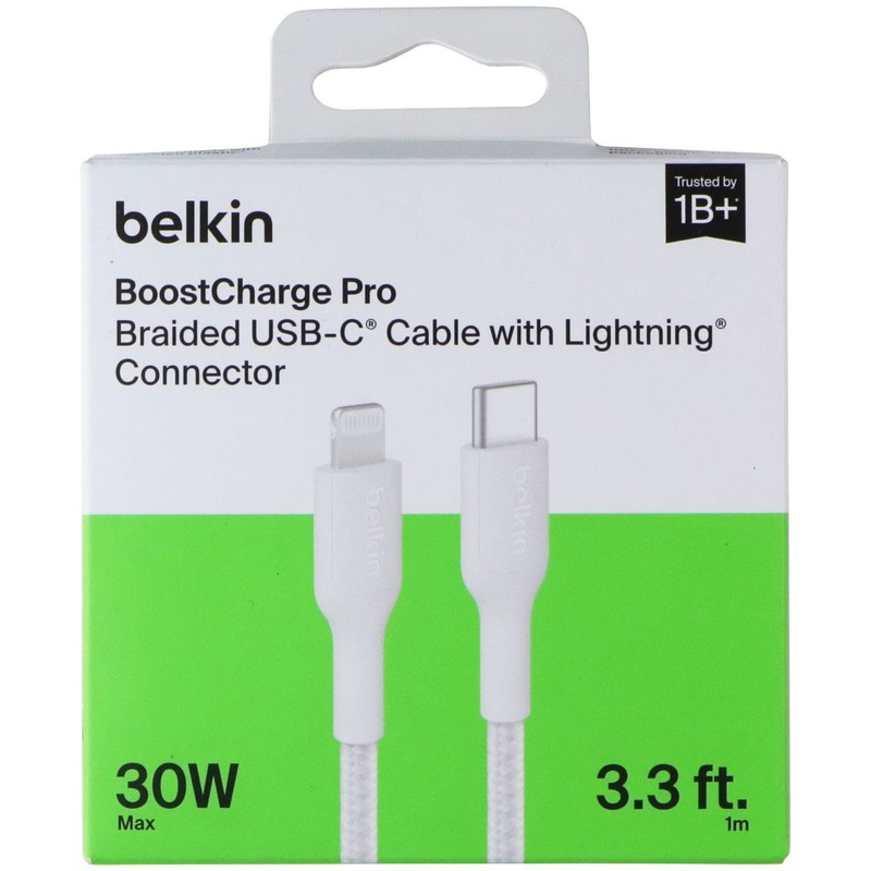 Bellkin 3.3-Ft BoostCharge Pro 30W Braided USB-C to 8-Pin 8 -Pin Cable White