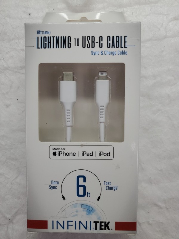 Infinitek 10 ft (3M) Lightning to USB-C Cable, MFi-Certified, White iPhone, iPad
