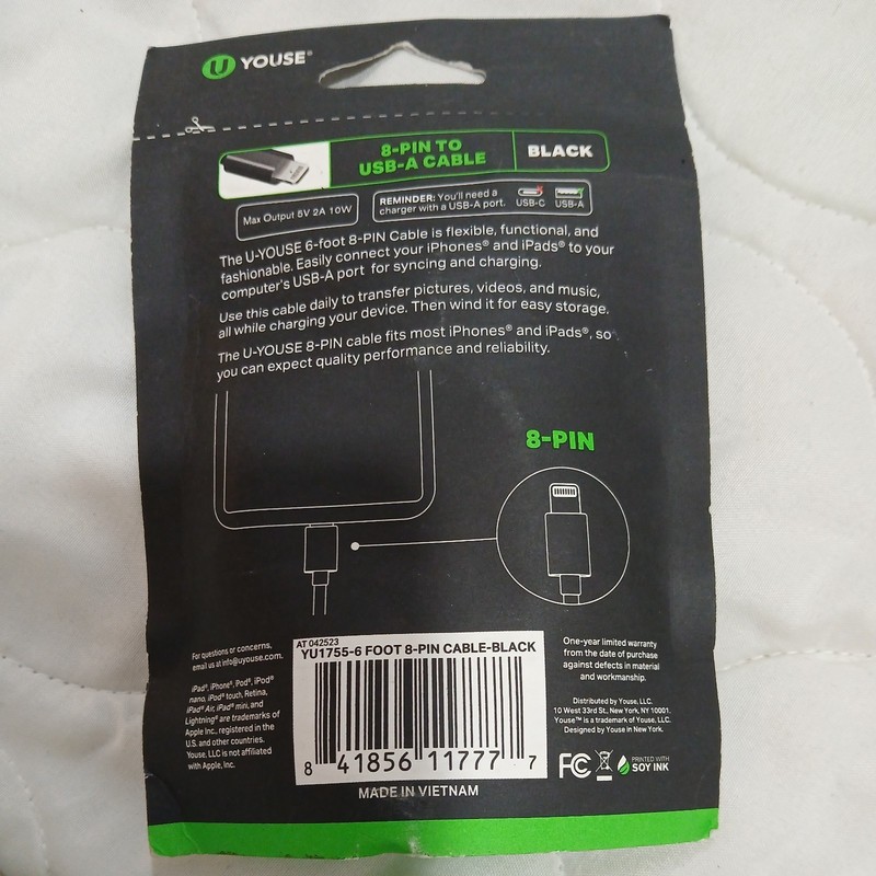U Youse 10Ft. 8 Pin to USB-A Cable - new gallery