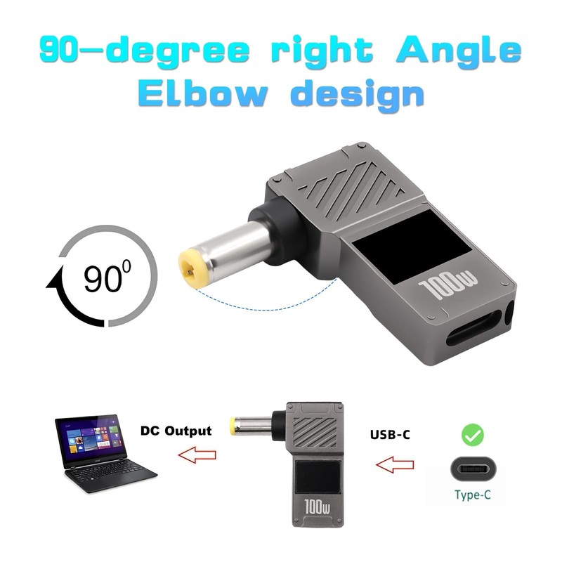 90Degree DC 5.5Ã—2.5Mm to USB C Adapter with Digital Display, 100W DC Male to... gallery