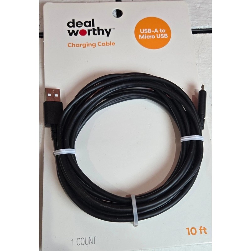 Deal Worthy USB A to Micro USB Charging Cable 10ft Black NEW