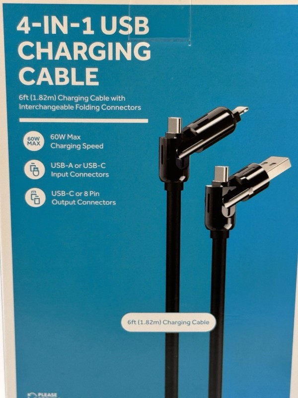 4 in 1 USB Charging Cable 6ft Fast Charger Type C Micro USB iPhone 60W