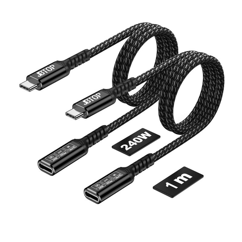 2 PCS 3.3FT USB C Extension Cable 40Gbps 240W 8K USBC 4.0 Extender Cord