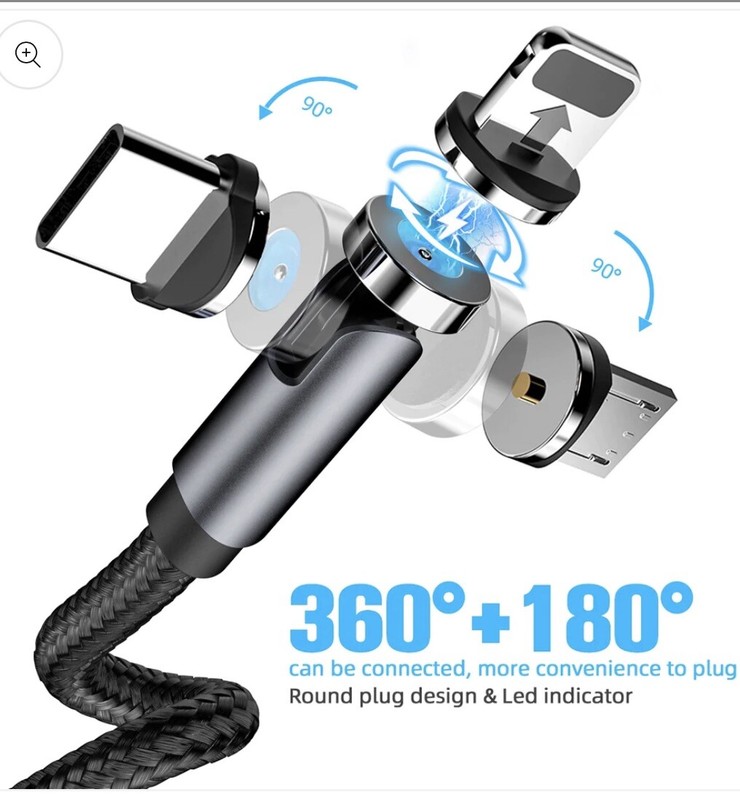 360Degree Magnetic Micro USB C Cable For Android Phone Charging Magnet Connector