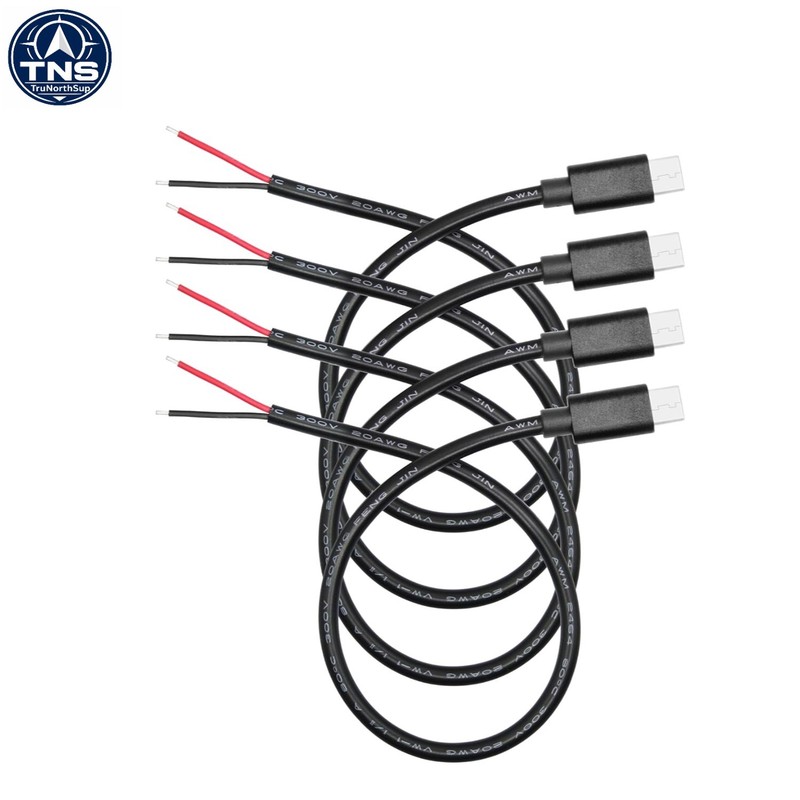 USB C to 2 Pin Bare Wire Power Cable 11in 5V 5A 20AWG 4 Pack for DIY Repair